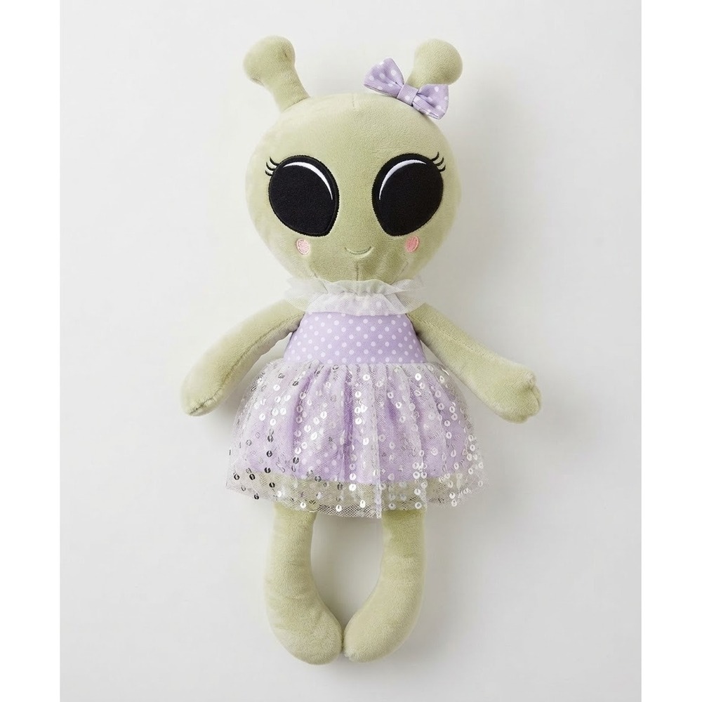 Studio 10.31 Green Alien Girl Plush Toy Weighted Sequin 21" UFO Space Whimsical